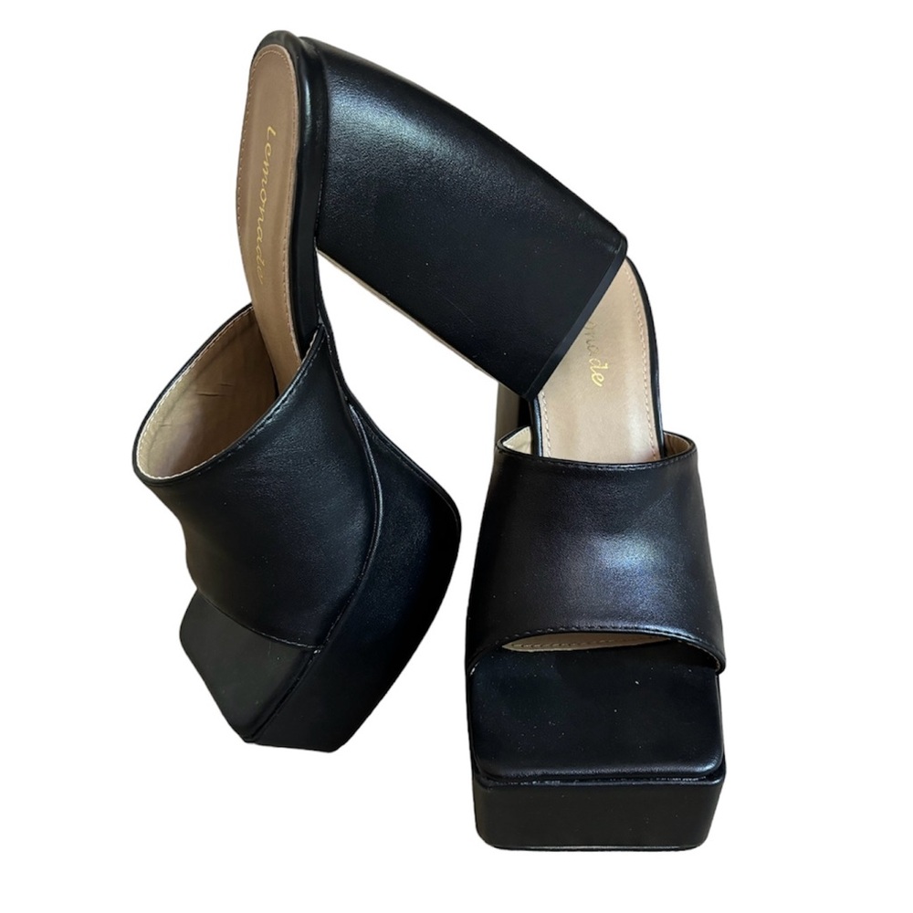 Black chunky platform slip-on heels